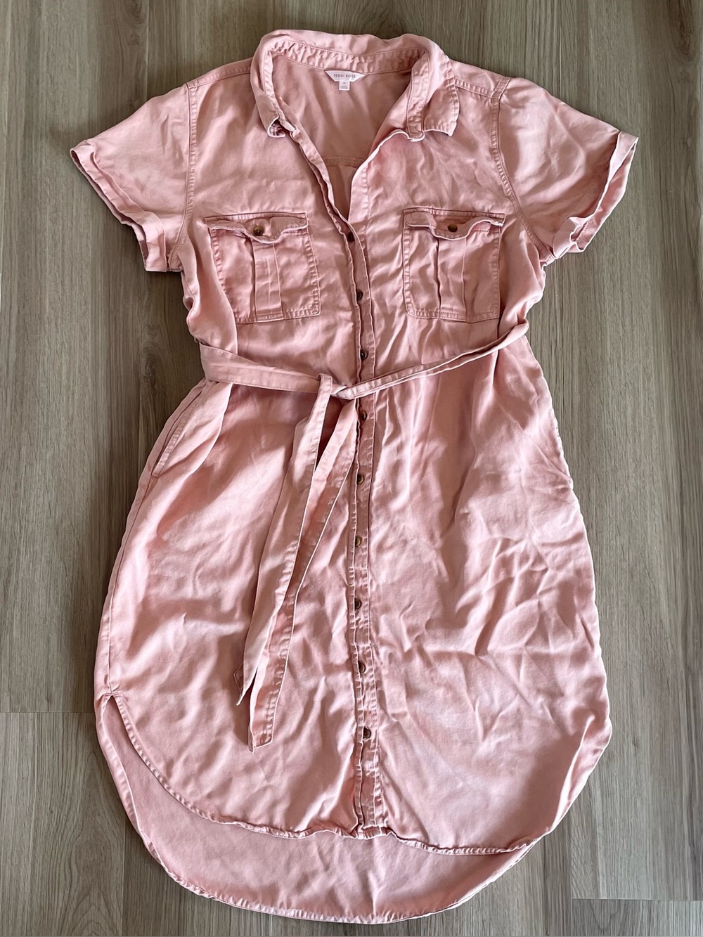 Teddi Rose Women’s Pink Cargo Utility Shirt Dress Button Front Belted Size XL